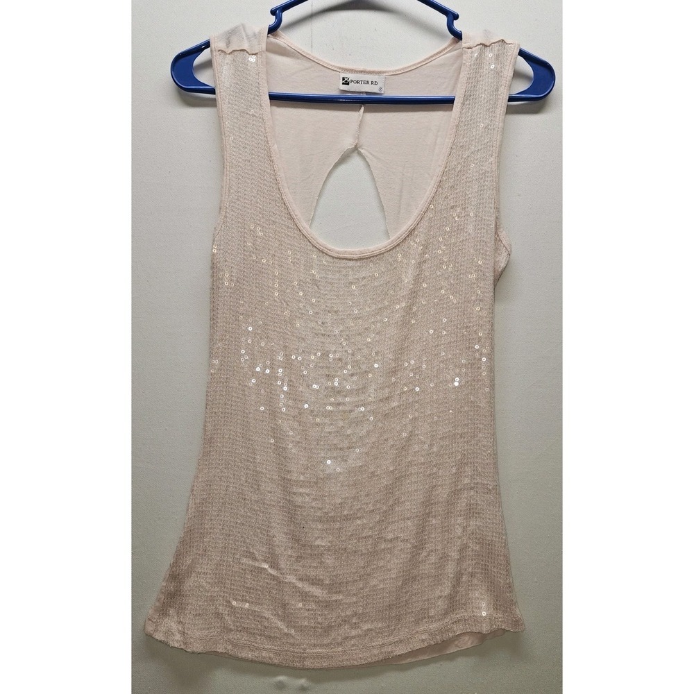 Womens Small S Blush Pink Sequin Tank Top Y2K Glam Party Festival Indie Sleaze